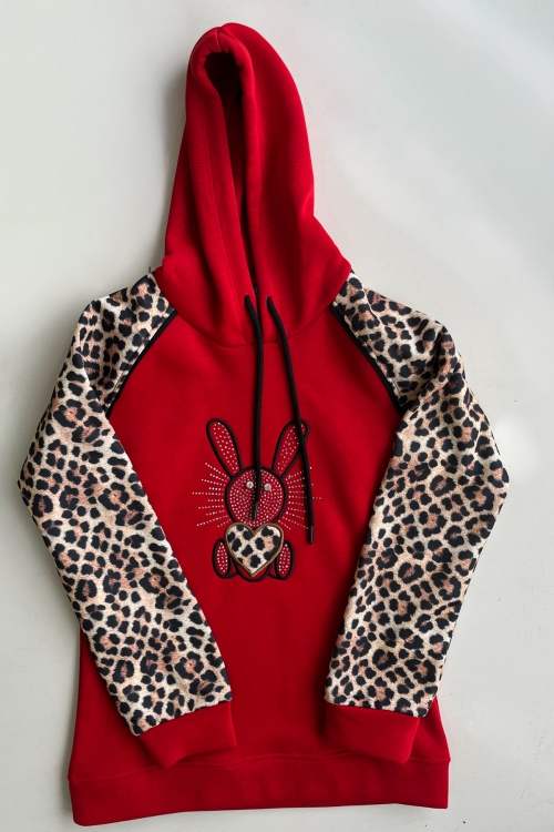 Kız Çocuk 3 İplik Alt-Üst Takım Kapüşonlu Rotasyon Desenli Nakış ve Taş Baskılı 12311