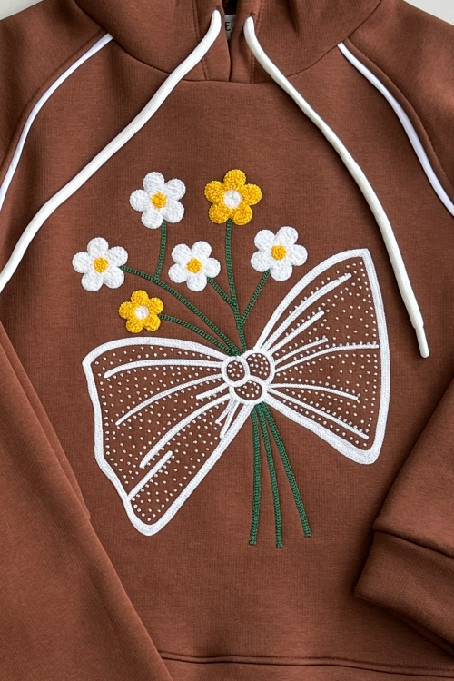 Kız Çocuk 3 iplik Kapüşonlu Nakış ve Taş Baskılı Paça Sıkma Aparatlı Alt-Üst Takım 12310