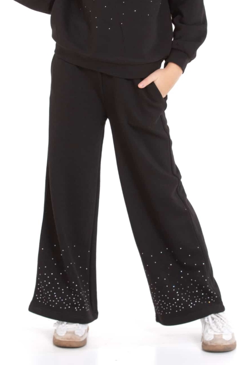 Kız Çocuk 3 İplik Taş Detaylı Alt-Üst Takım 4-12 Yaş 12346