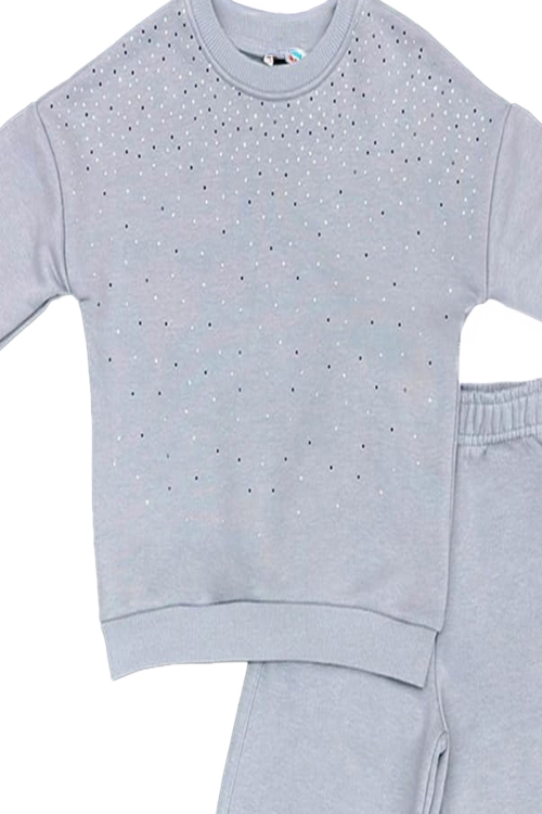 Kız Çocuk 3 İplik Taş Detaylı Alt-Üst Takım 4-12 Yaş 12346