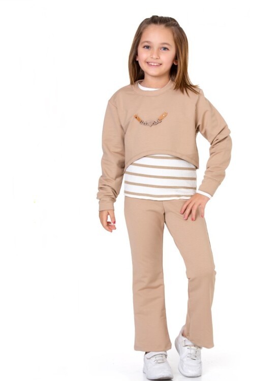 Kız Çocuk 3lü Takım (Pantolon+Bluz+T-shirt) 12125