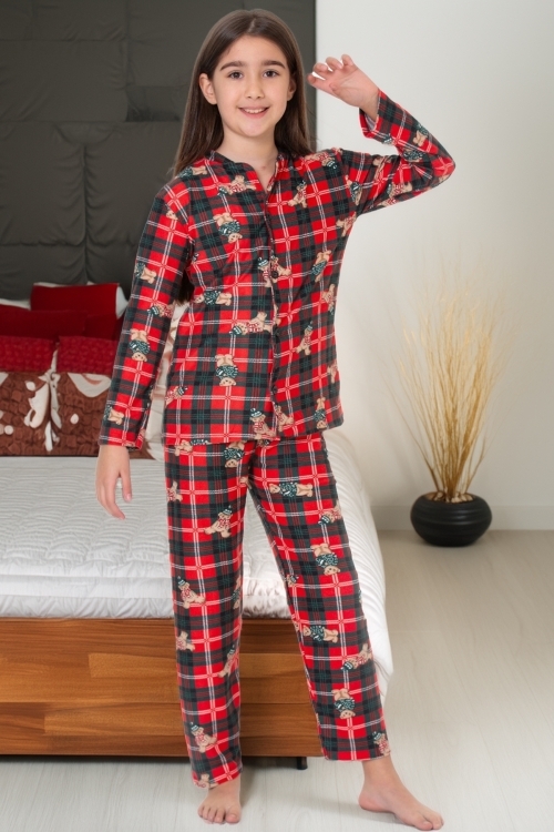 Kız Çocuk Ayıcık Baskılı Pijama Takımı 12157