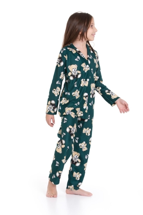 Kız Çocuk Ayıcık Baskılı Pijama Takımı 12167