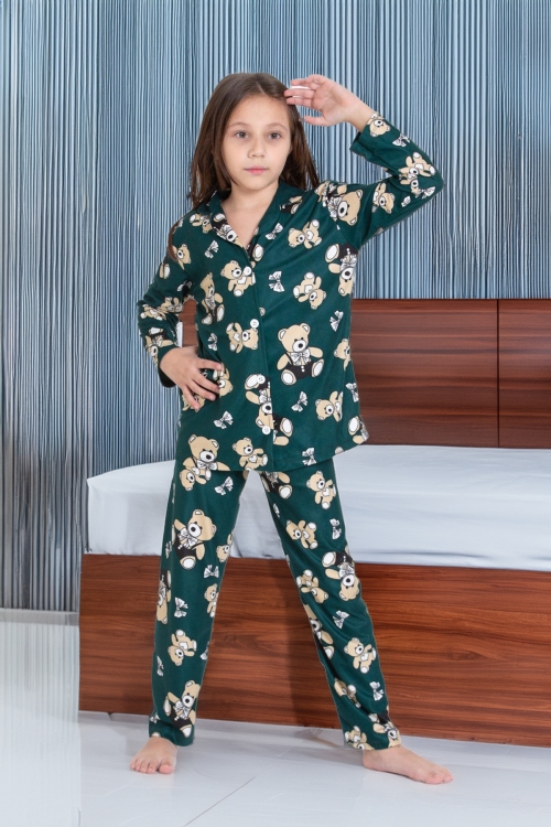 Kız Çocuk Ayıcık Baskılı Pijama Takımı 12167