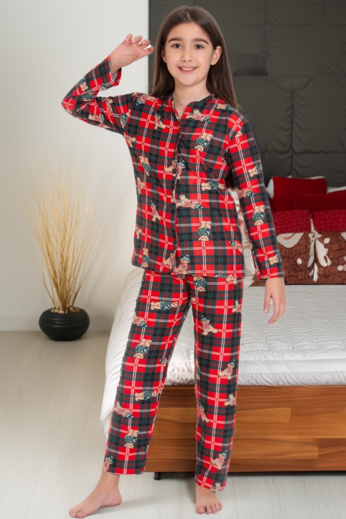 Kız Çocuk Ekose Desenli Pijama Takımı 12122