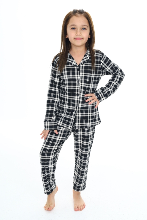 Kız Çocuk Ekose Pijama Takımı 3-16 Yaş 12156