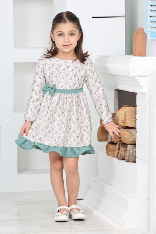 Kız Çocuk Fırfırlı Ve Fiyonklu Elbise 12173