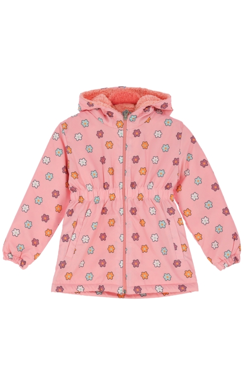 Kız Çocuk İçi Peluş Astarlı-Desenli-Kapüşonlu-Beli Lastikli Mont 12363