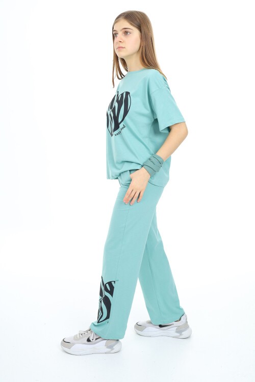 Kız Çocuk Kalp Baskılı 2li Takım 12146