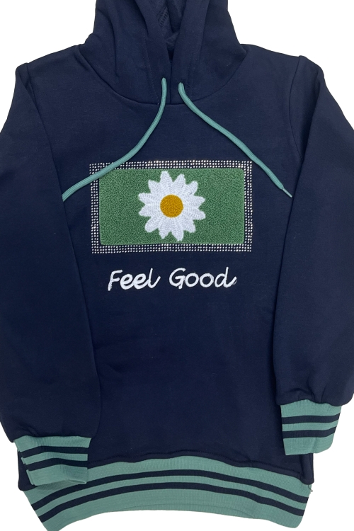 Kız Çocuk Kapüşonlu Papatya Nakışlı Taş Süslemeli 3 İplik Alt- Üst Takım 12323