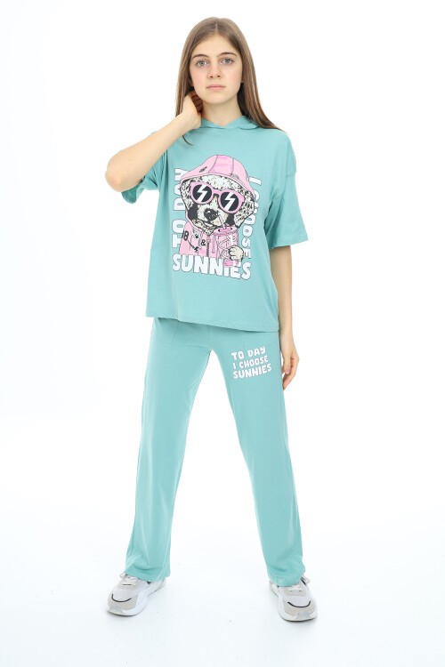 Kız Çocuk Kapüşonlu Alt-Üst Yazlık Takım 12153