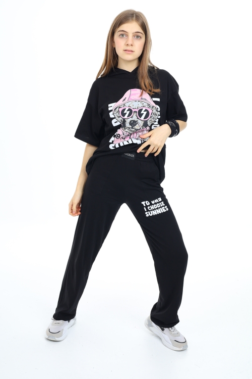 Kız Çocuk Kapüşonlu Alt-Üst Yazlık Takım 12153