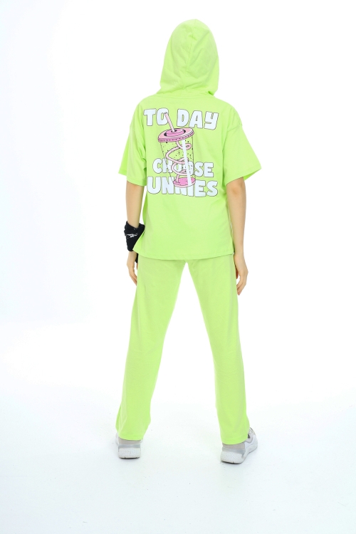 Kız Çocuk Kapüşonlu Alt-Üst Yazlık Takım 12153