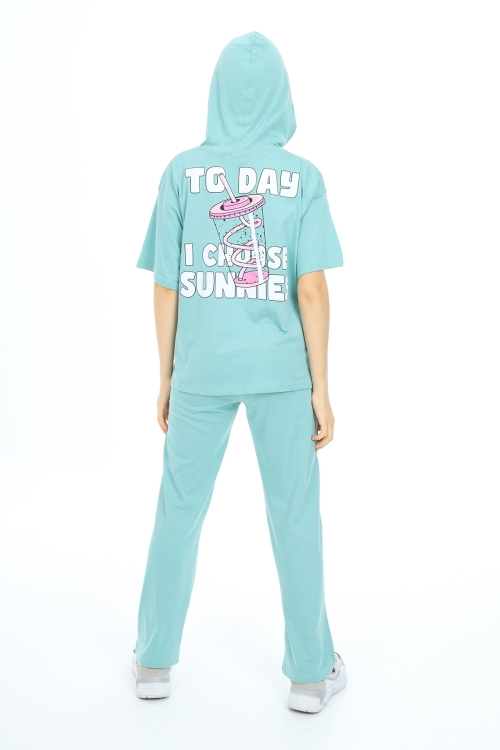 Kız Çocuk Kapüşonlu Alt-Üst Yazlık Takım 12153