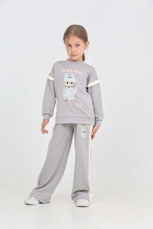 Kız Çocuk Karakter Baskılı Geniş Paçalı Alt-Üst Takım 12307