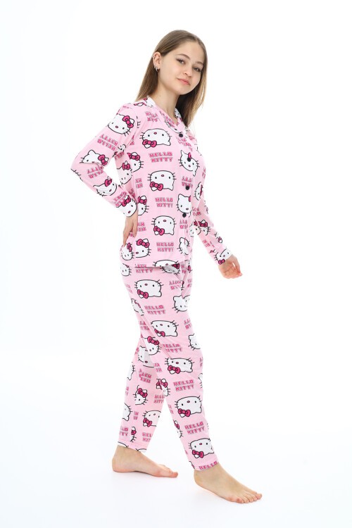 Kız Çocuk Kedi Baskılı Pijama Takımı 3-16 Yaş 12137
