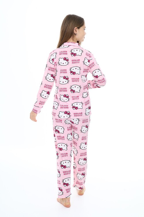 Kız Çocuk Kedi Baskılı Pijama Takımı 3-16 Yaş 12137
