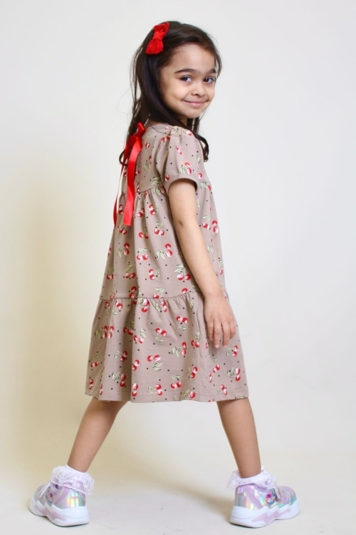 Kız Çocuk Kiraz Desenli Elbise 2-7 Yaş 12246