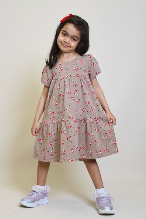 Kız Çocuk Kiraz Desenli Elbise 2-7 Yaş 12246