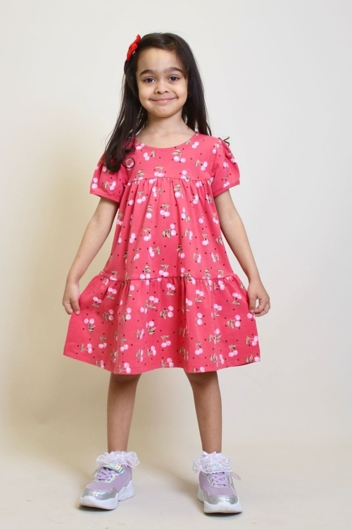 Kız Çocuk Kiraz Desenli Elbise 2-7 Yaş 12246