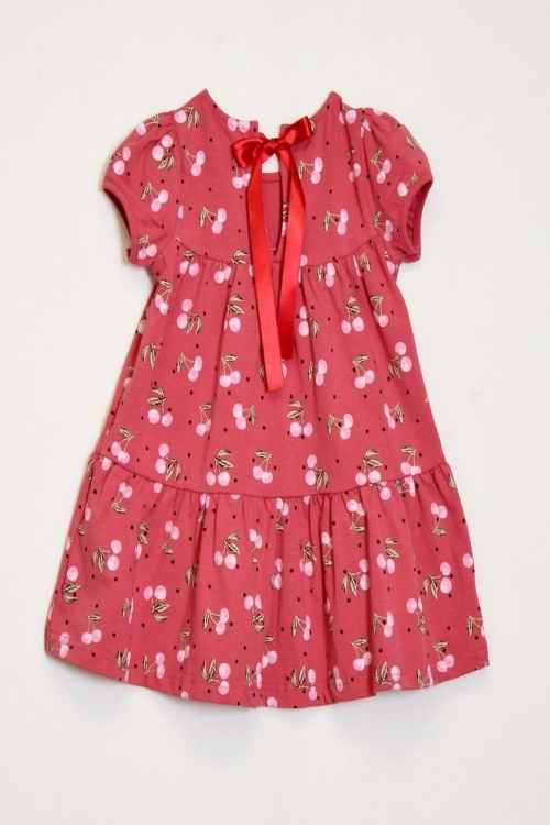 Kız Çocuk Kiraz Desenli Elbise 2-7 Yaş 12246