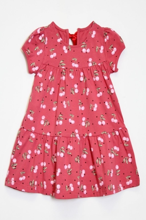 Kız Çocuk Kiraz Desenli Elbise 2-7 Yaş 12246