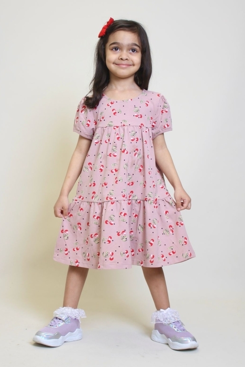 Kız Çocuk Kiraz Desenli Elbise 2-7 Yaş 12246