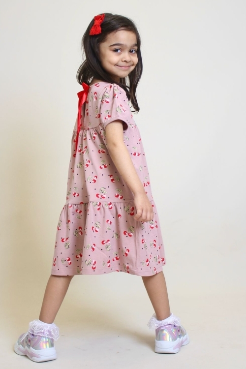 Kız Çocuk Kiraz Desenli Elbise 2-7 Yaş 12246