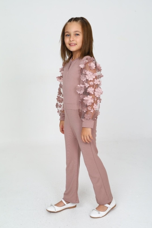 Kız Çocuk Kolları Tüllü Tulum Elbise 12131