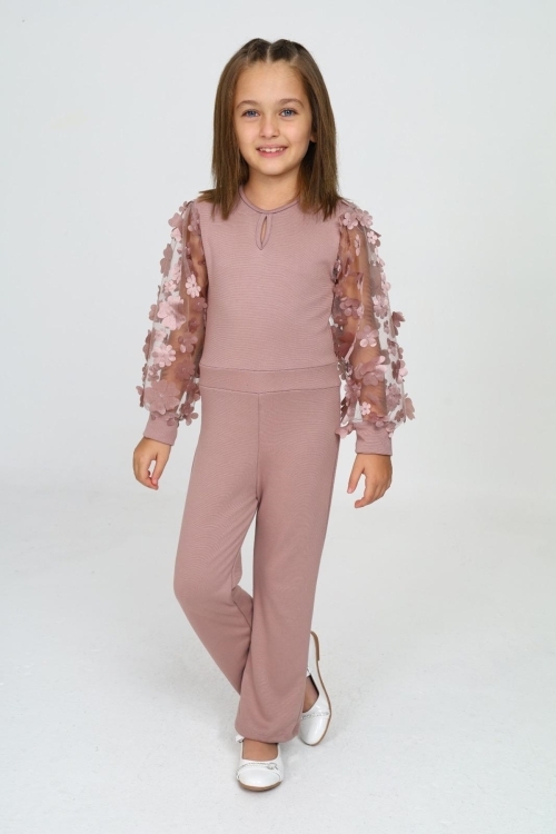 Kız Çocuk Kolları Tüllü Tulum Elbise 12131