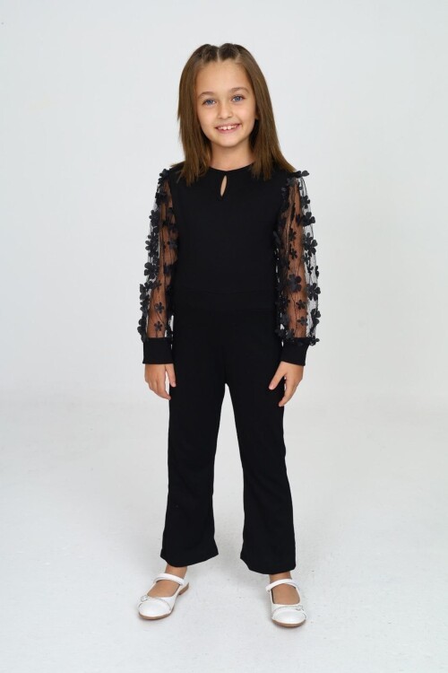 Kız Çocuk Kolları Tüllü Tulum Elbise 12131