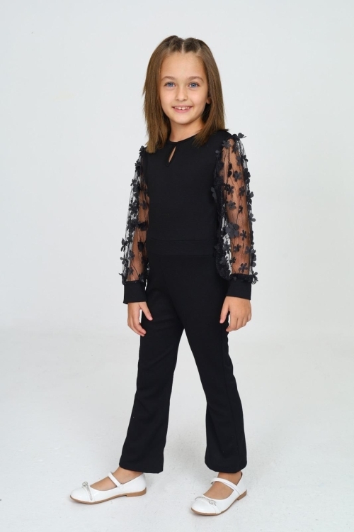 Kız Çocuk Kolları Tüllü Tulum Elbise 12131