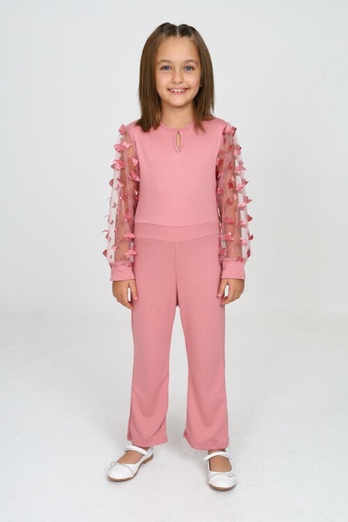 Kız Çocuk Kolları Tüllü Tulum Elbise 12131