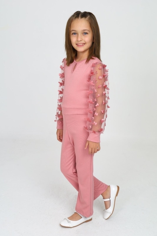 Kız Çocuk Kolları Tüllü Tulum Elbise 12131