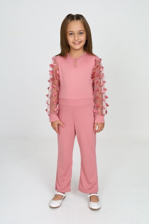 Kız Çocuk Kolları Tüllü Tulum Elbise 12131