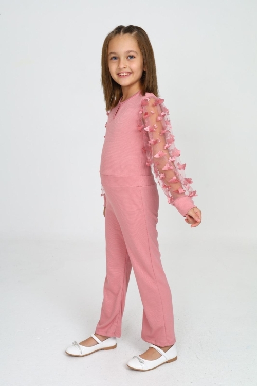 Kız Çocuk Kolları Tüllü Tulum Elbise 12131