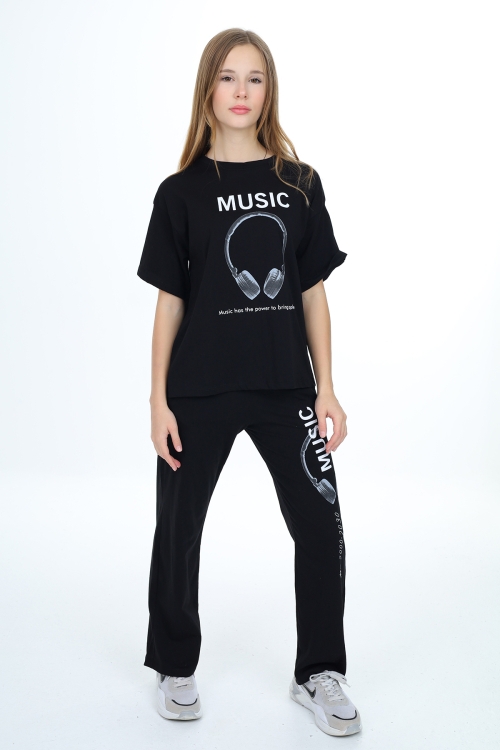 Kız Çocuk Music Baskılı Alt-Üst 2li Takım 12148