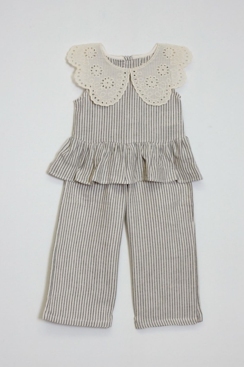 Kız Çocuk Müslin Kumaş Dantel Yakalı Takım Elbise 4-10 Yaş 12240