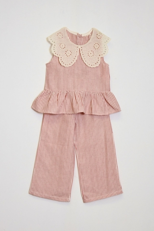 Kız Çocuk Müslin Kumaş Dantel Yakalı Takım Elbise 4-10 Yaş 12240