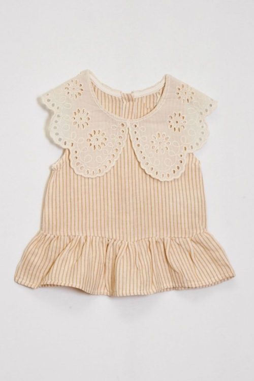 Kız Çocuk Müslin Kumaş Dantel Yakalı Takım Elbise 4-10 Yaş 12240