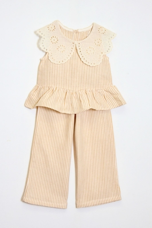 Kız Çocuk Müslin Kumaş Dantel Yakalı Takım Elbise 4-10 Yaş 12240