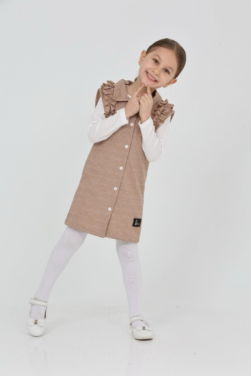 Kız Çocuk Omuz Fırfırlı 2li Elbise (Elbise+Bady Bluz)12181