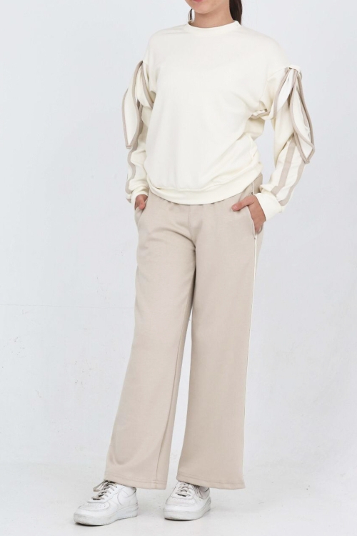 Kız Çocuk Oysho Kumaş Kol Aksesuarlı Geniş Paçalı Alt- Üst Takım 12319