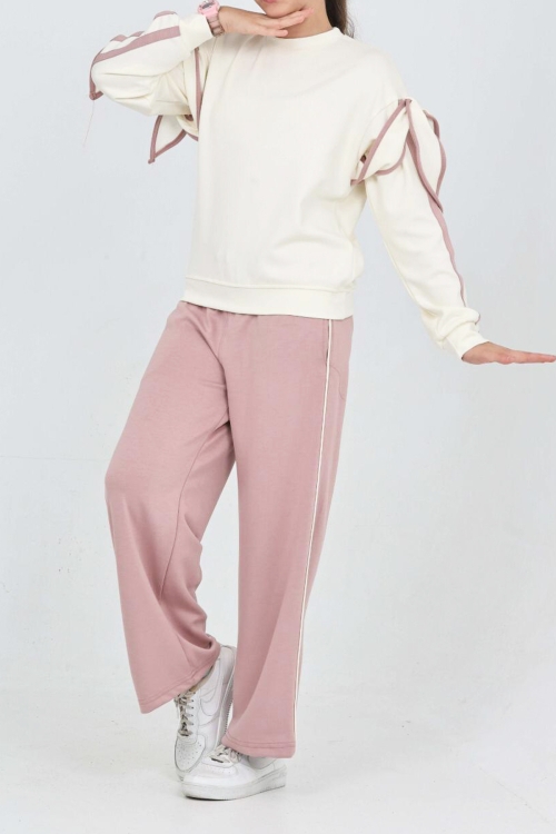 Kız Çocuk Oysho Kumaş Kol Aksesuarlı Geniş Paçalı Alt- Üst Takım 12319