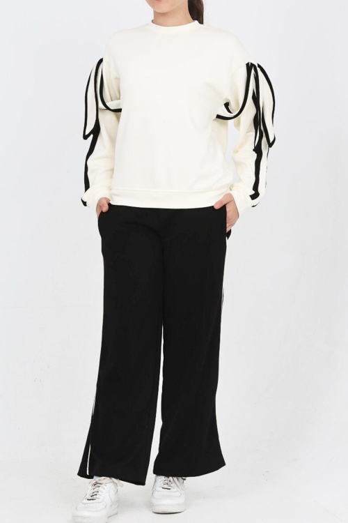 Kız Çocuk Oysho Kumaş Kol Aksesuarlı Geniş Paçalı Alt- Üst Takım 12319