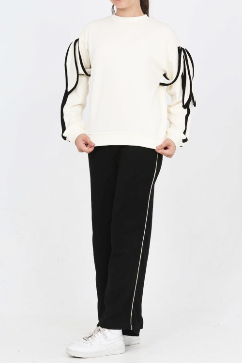 Kız Çocuk  Kol Aksesuarlı Geniş Paçalı Alt- Üst Takım 12320