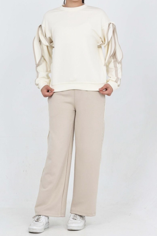 Kız Çocuk  Kol Aksesuarlı Geniş Paçalı Alt- Üst Takım 12320