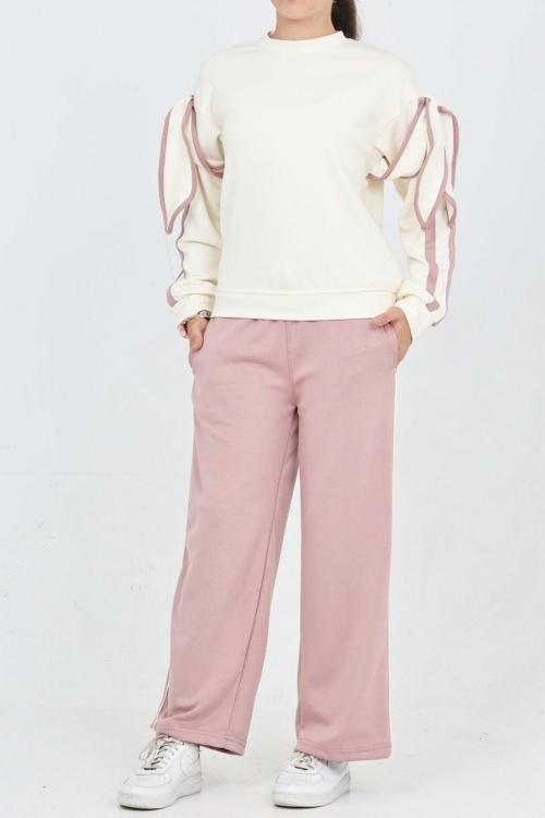 Kız Çocuk  Kol Aksesuarlı Geniş Paçalı Alt- Üst Takım 12320