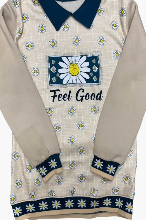 Kız Çocuk Papatya Baskılı Taş Süslemeli 3 İplik  Alt Üst Takım 12324