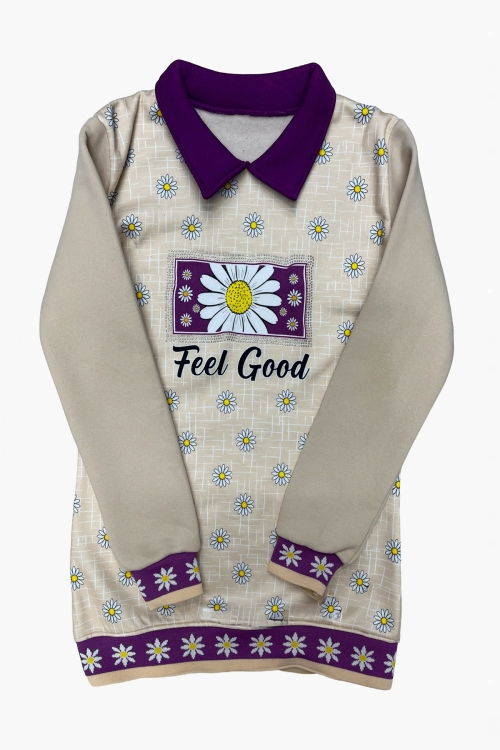 Kız Çocuk Papatya Baskılı Taş Süslemeli 3 İplik  Alt Üst Takım 12324